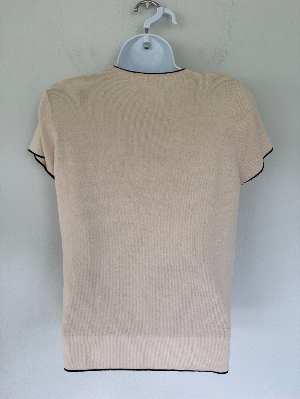 Vintage Carducci cream black stretch knit short sleeve sweater top size large - Picture 7 of 9